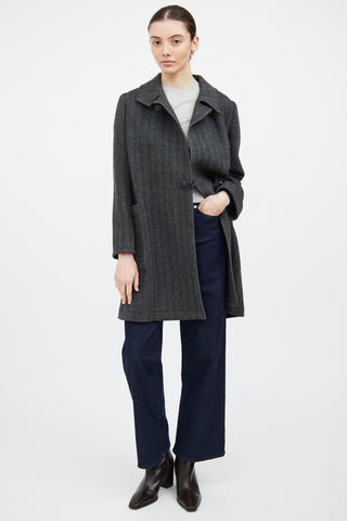 Etro Grey 
Black Wool Tweed Coat