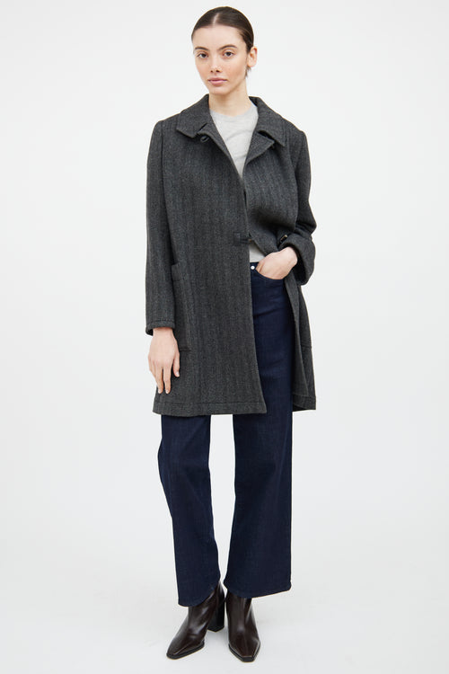 Etro Grey 
Black Wool Tweed Coat