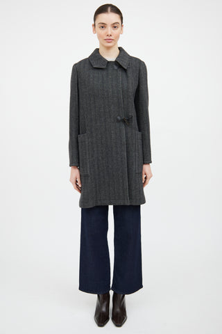 Etro Grey 
Black Wool Tweed Coat