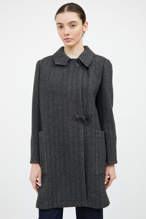 Etro Grey 
Black Wool Tweed Coat