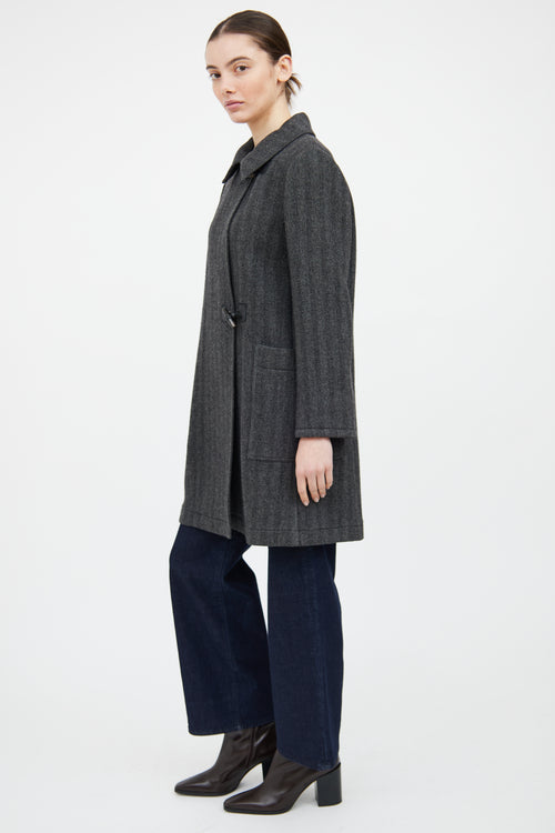 Etro Grey 
Black Wool Tweed Coat