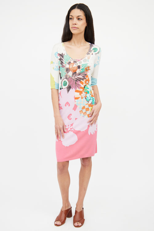 Etro Cream Pink Multi Colour Printed Dress