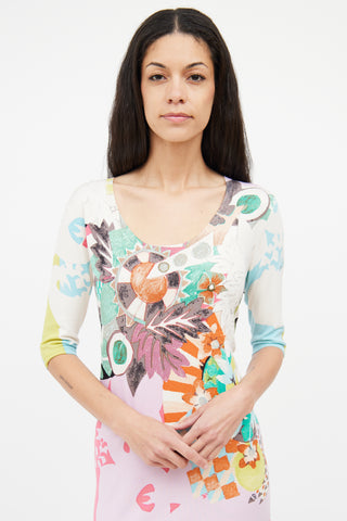 Etro Cream Pink Multi Colour Printed Dress