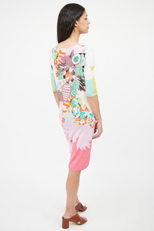 Etro Cream Pink Multi Colour Printed Dress