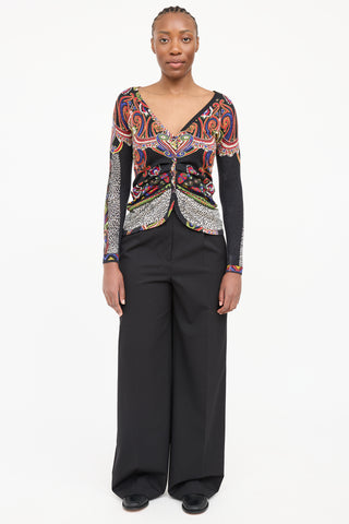 Etro Silk Paisley Gathered Cardigan