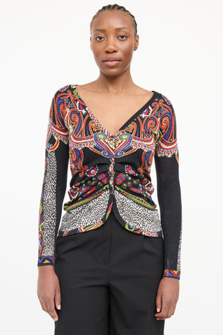 Etro Silk Paisley Gathered Cardigan