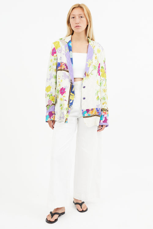 Etro White 
Multi Silk Floral Blazer