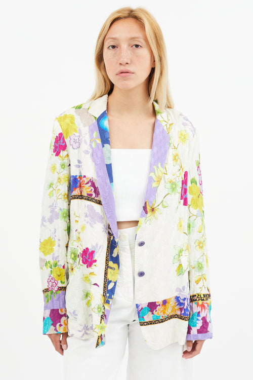 Etro White 
Multi Silk Floral Blazer