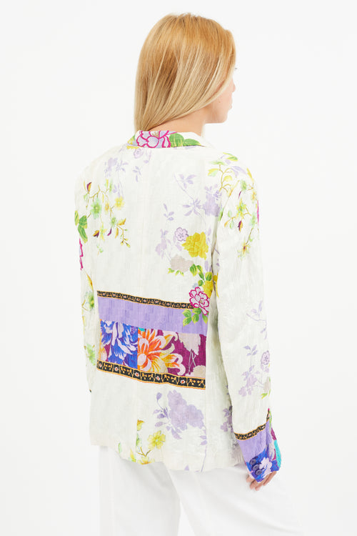 Etro White 
Multi Silk Floral Blazer