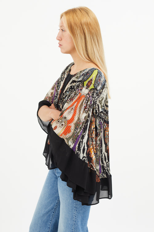 Etro Black 
Multi Silk Print Pleated Blouse