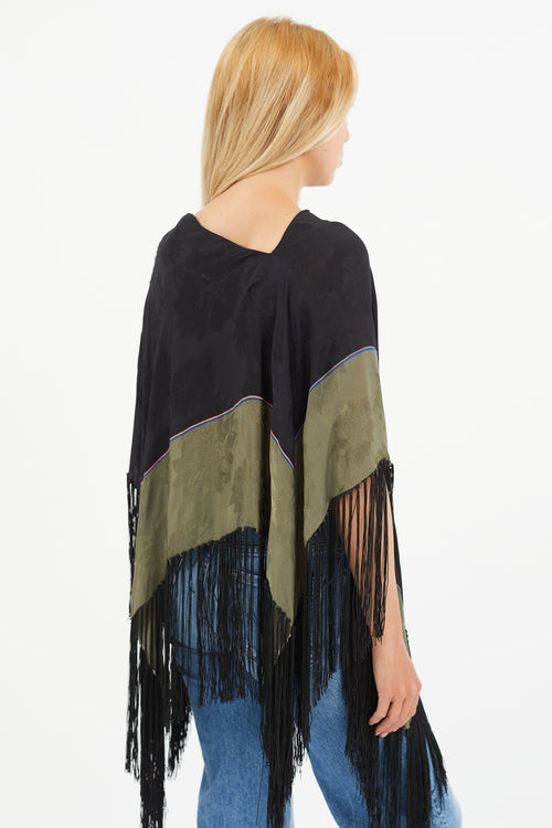 Etro Black 
Multi Silk Floral Beaded Tassel Cape