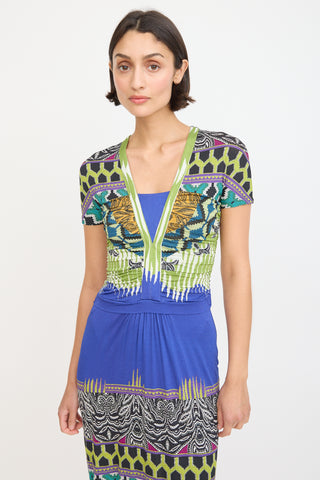 Etro Blue 
Multicolour Printed Ruched Midi Dress