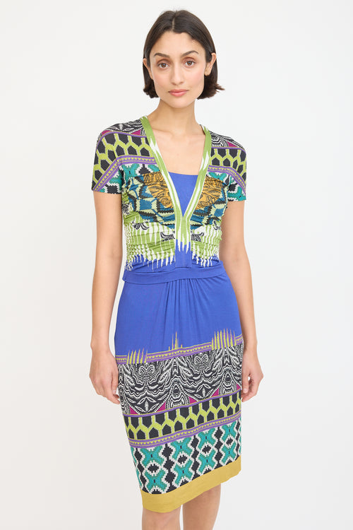 Etro Blue 
Multicolour Printed Ruched Midi Dress