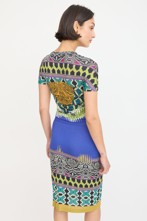 Etro Blue 
Multicolour Printed Ruched Midi Dress