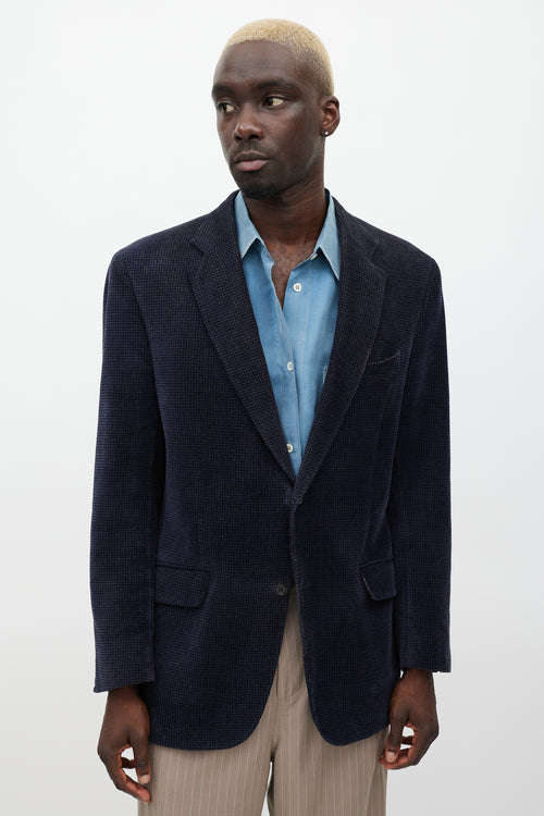 Etro Navy 
Black Velour Houndstooth Blazer