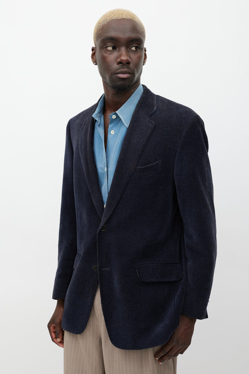 Etro Navy 
Black Velour Houndstooth Blazer