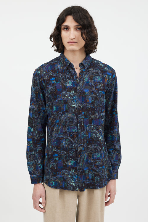 Etro Navy 
Blue Paisley Knit Shirt