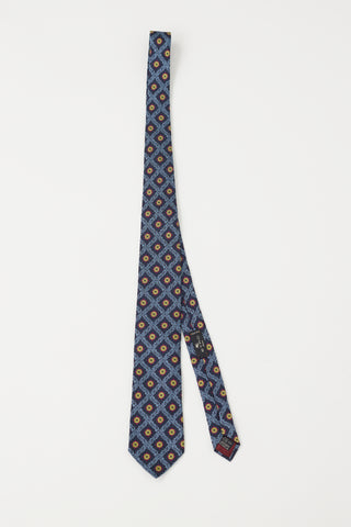 Etro Navy 
Multicolour Floral Tile Tie