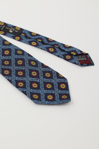 Etro Navy 
Multicolour Floral Tile Tie