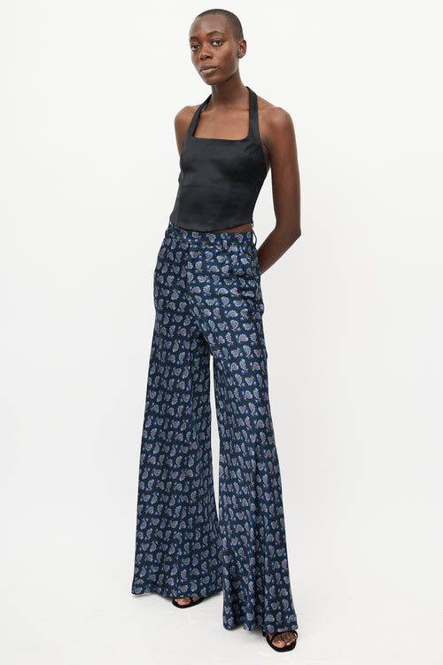 Etro Navy 
Multicolour Paisley Wide Leg Trouser