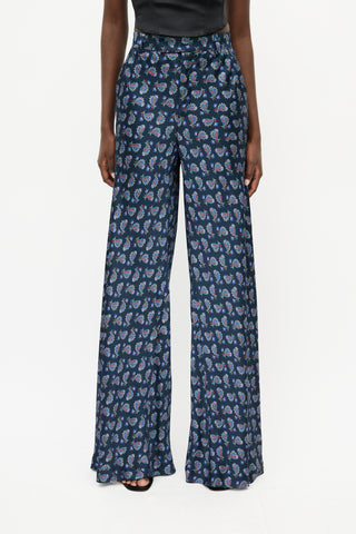 Etro Navy 
Multicolour Paisley Wide Leg Trouser