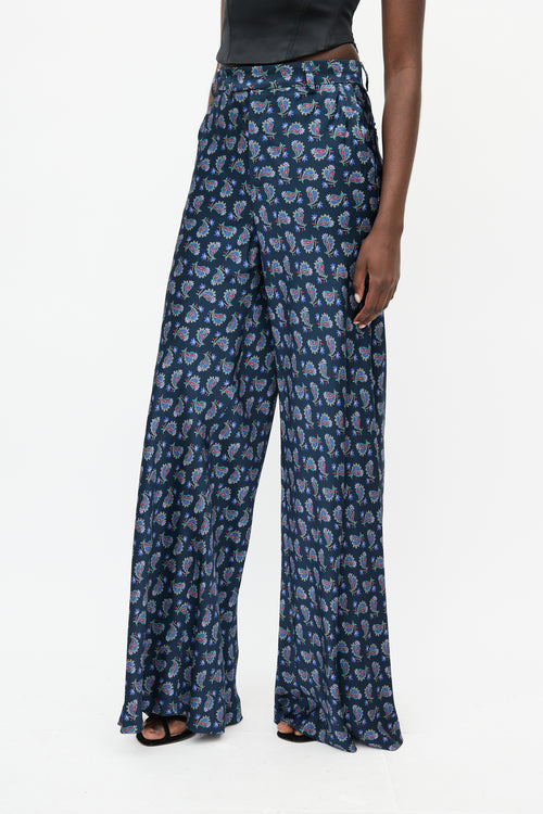 Etro Navy 
Multicolour Paisley Wide Leg Trouser