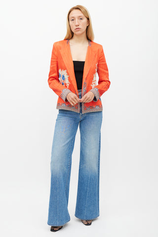 Etro Orange 
Multicolour Floral Pleated Jacket