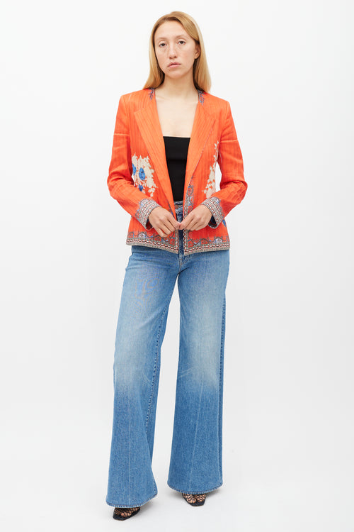 Etro Orange 
Multicolour Floral Pleated Jacket