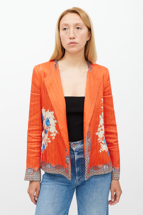 Etro Orange 
Multicolour Floral Pleated Jacket