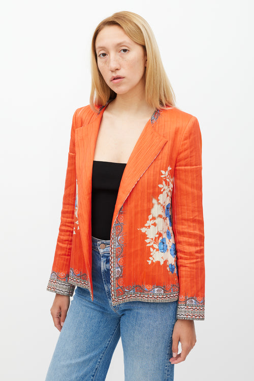 Etro Orange 
Multicolour Floral Pleated Jacket