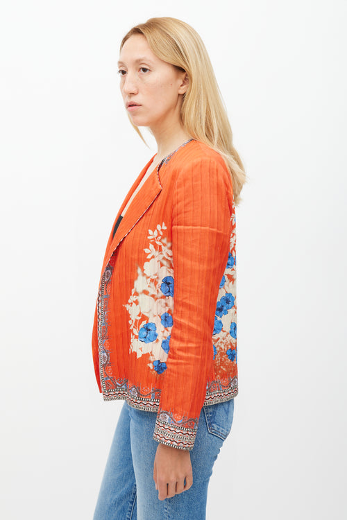 Etro Orange 
Multicolour Floral Pleated Jacket