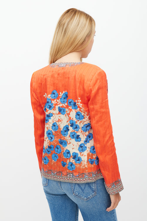 Etro Orange 
Multicolour Floral Pleated Jacket