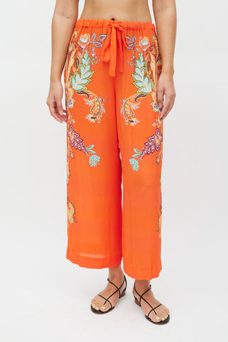 Etro Orange 
Multicolour Wide Leg Paisley Trouser