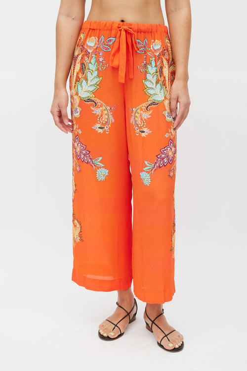 Etro Orange 
Multicolour Wide Leg Paisley Trouser