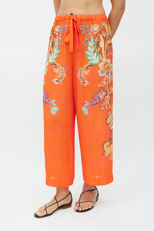 Etro Orange 
Multicolour Wide Leg Paisley Trouser