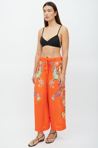 Etro Orange 
Multicolour Wide Leg Paisley Trouser