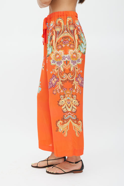 Etro Orange 
Multicolour Wide Leg Paisley Trouser