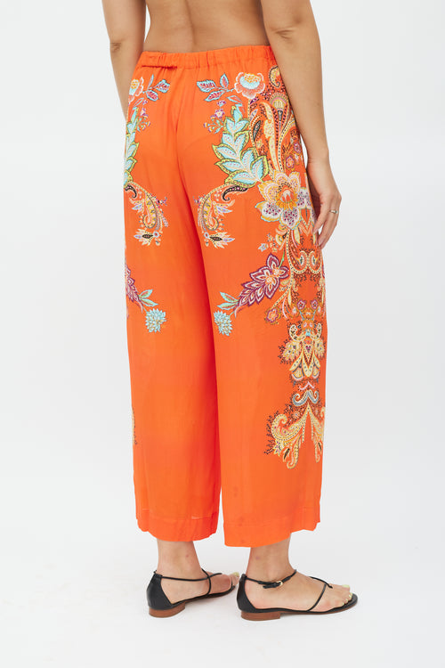 Etro Orange 
Multicolour Wide Leg Paisley Trouser