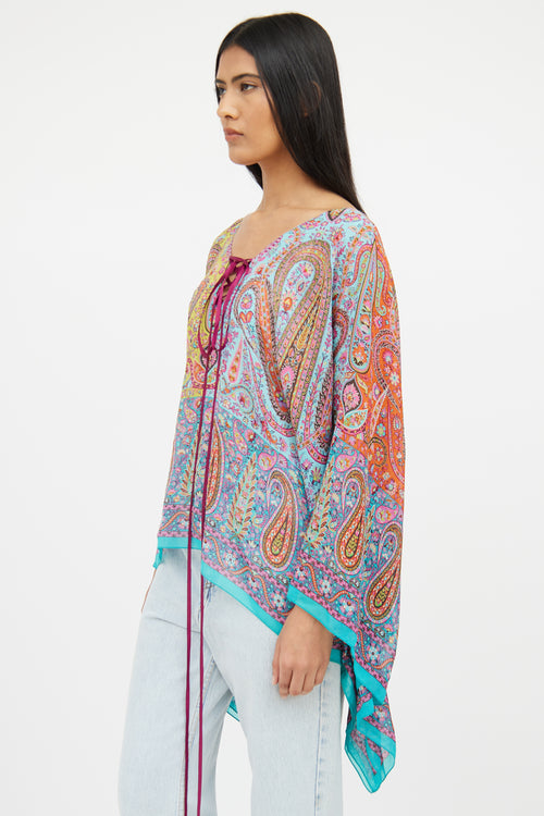 Etro Blue Purple Yellow Silk Tunic Top