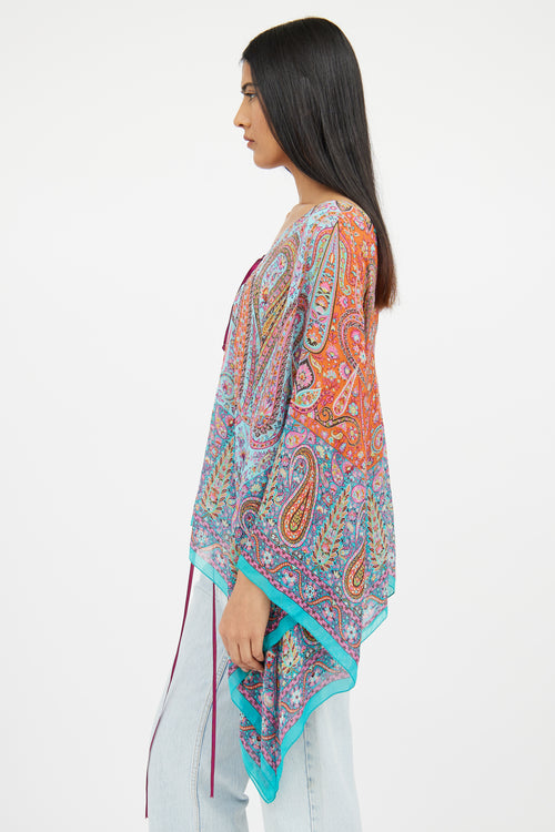 Etro Blue Purple Yellow Silk Tunic Top