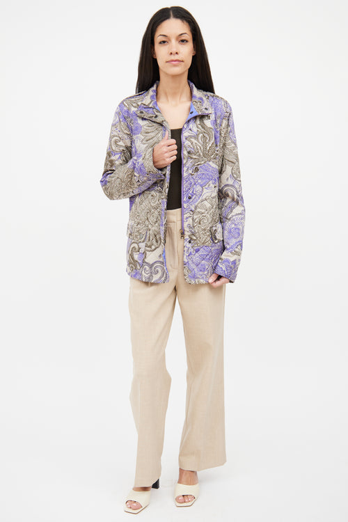 Etro Blue Beige Green Quilted Jacket