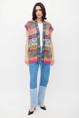 Etro Pink 
Multicolour Geometric Mohair Vest