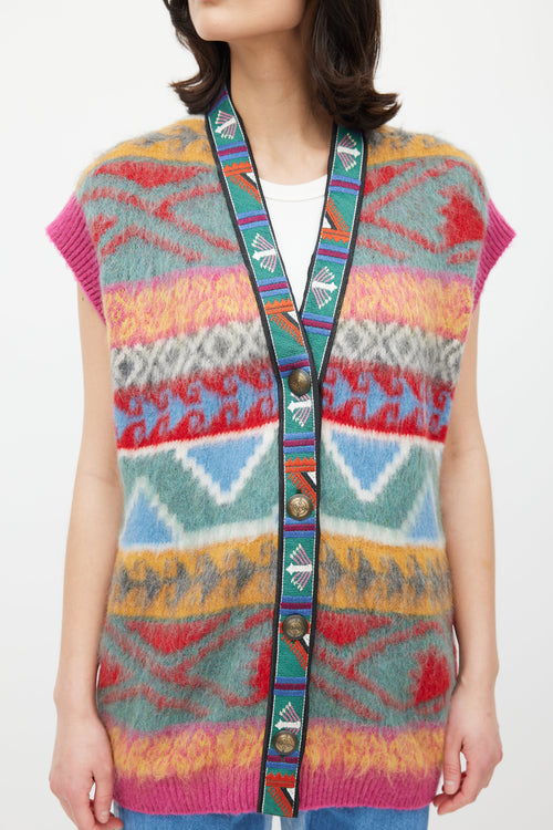 Etro Pink 
Multicolour Geometric Mohair Vest