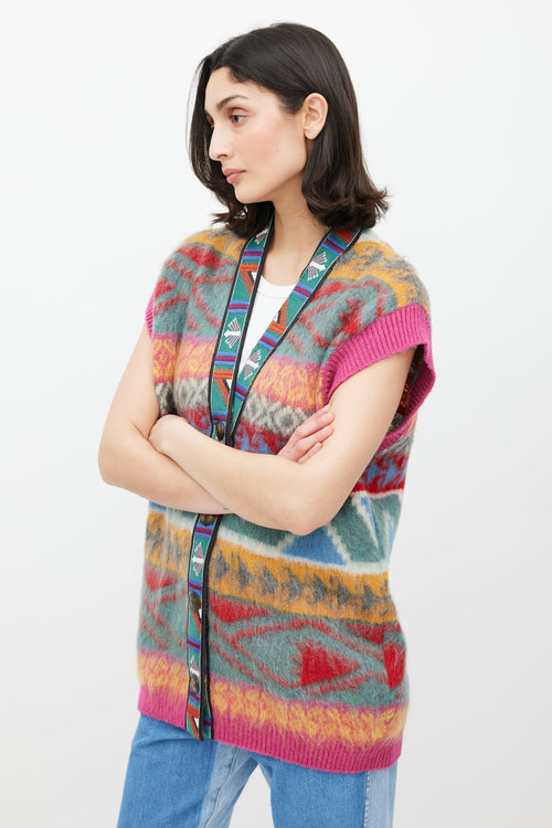 Etro Pink 
Multicolour Geometric Mohair Vest