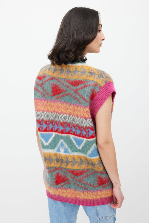 Etro Pink 
Multicolour Geometric Mohair Vest