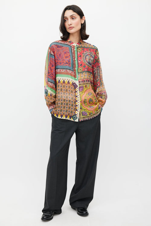 Etro Pink 
Multicolour Geometric Sheer Shirt