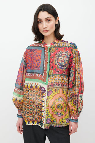 Etro Pink 
Multicolour Geometric Sheer Shirt