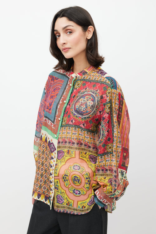 Etro Pink 
Multicolour Geometric Sheer Shirt