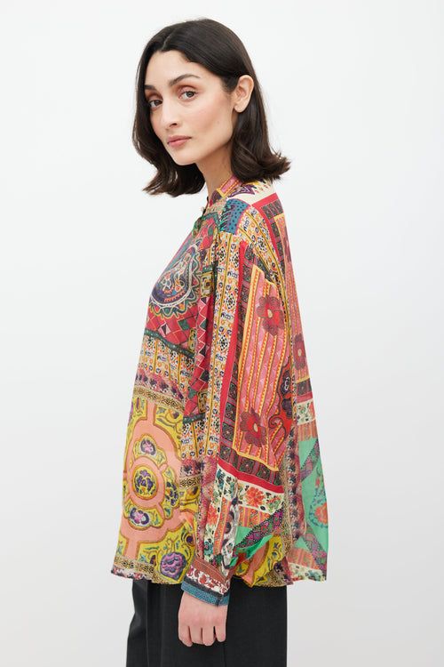 Etro Pink 
Multicolour Geometric Sheer Shirt