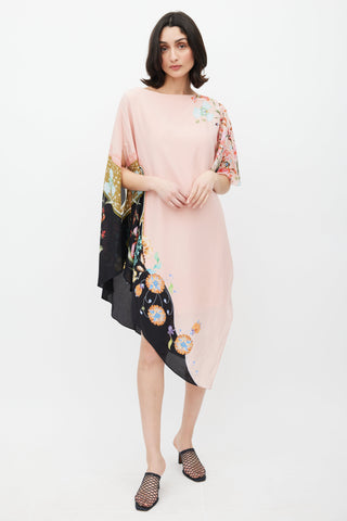 Etro Pink 
Multicolour Ruffled Asymmetrical Floral Dress